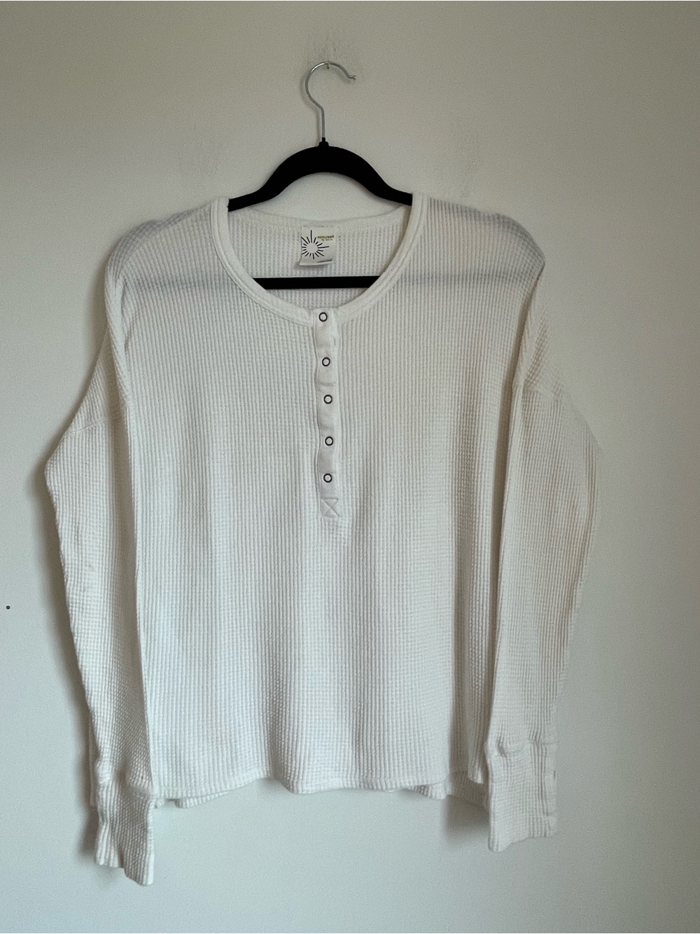 Aerie Offline White Waffle Knit Henley Oversized Size S Cozy Loungewear